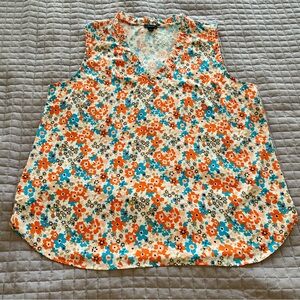 Ann Taylor Floral V-Neck Blouse - Orange and Blue